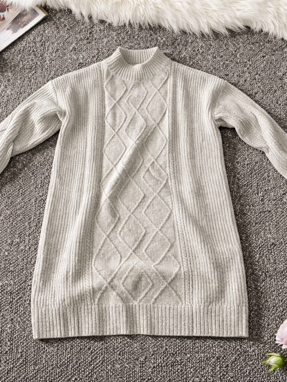 LOFT Cream Cable-Knit Mock Neck Sweater Dress - Women's Sz XL
